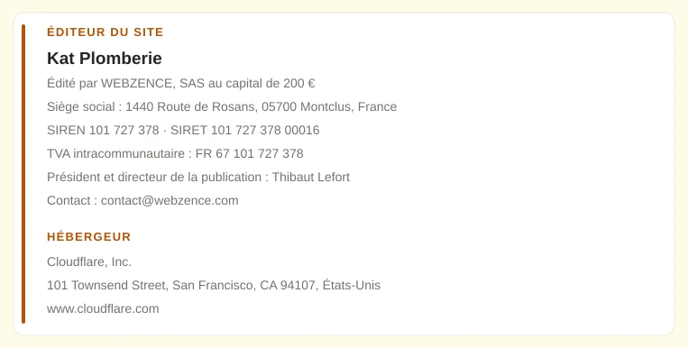 Coordonnées légales de l&rsquo;éditeur et de l&rsquo;hébergeur du site