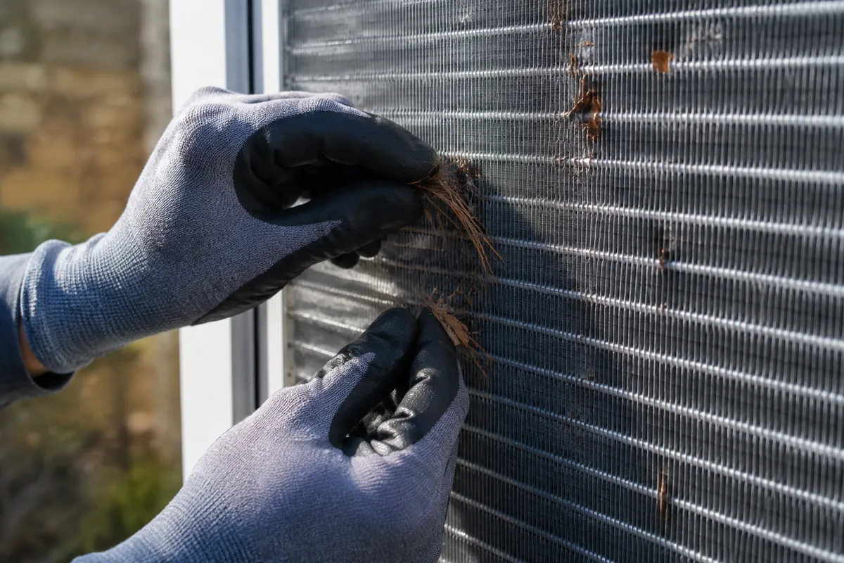 Unité extérieure de pompe à chaleur air-eau installée le long d&rsquo;une maison en Haute-Savoie