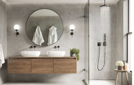Salle de bain rénovée à Perrignier par KAT Plomberie